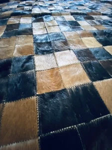 Surya 10 X 8 Patchwork Leather Handmade Cowhide Area Rug, Black Brown 8” Square - Picture 1 of 12