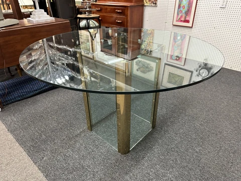 VINTAGE LEON ROSEN - PACE COLLECTION Brass & Glass DINING ROOM TABLE ORIGINAL Cover