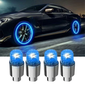 4x Car Wheel Tyre Tire Air Valve Stem Blue LED Light Caps Cover Auto Accessories - Picture 1 of 13
