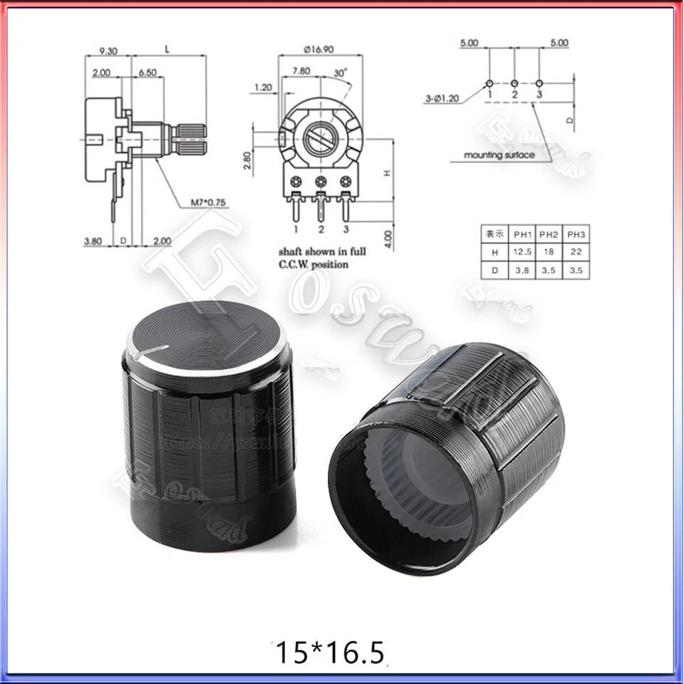Aluminium Poti Drehknöpfe Potentiometer 6mm Knopf Regler Kappe Drehknopf 10 Stk - Bild 1 von 1