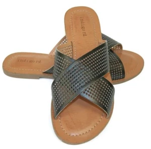 NUEVO EN CAJA Negro INDIGO RD Cruz Criss BEVRLIE Sandalias Planas Bandas Zapatos para Mujer - Imagen 1 de 5