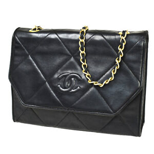 CHANEL CC Logo Matelasse Chain Shoulder Bag Leather Black Italy Vintage 11MS099