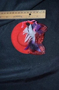 Cosplay Cute Clip on Ladies Red Hat Purple Feathers Miniature Steampunk - Picture 1 of 4