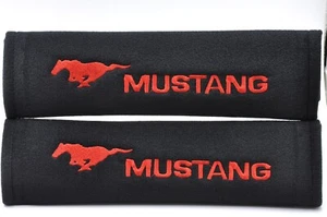 2 pcs (1 PAIR) Ford Mustang Embroidery Seat Belt Cover Pads (Red on Black pads) - Picture 1 of 1