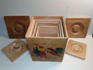 Set 4 Bidoni Nidificazione Galli Con Coperchi Legno Vintage Giappone ~ Da Collezione - Foto 1 di 17