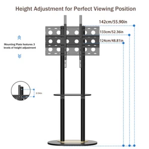 Large TV Stand Mount 40"-75" Floor TV Stand Height Adjustable Load 40KG w/ Shelf - Picture 1 of 14