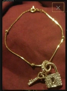 LIMITIERT! 14k Vermeil Kugel Armband UND CZ Schloss & Schlüssel Charm  - Bild 1 von 4