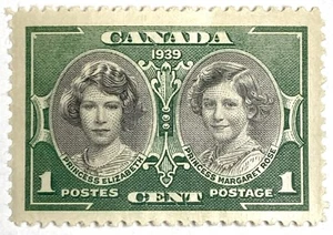 Rare Postage Canada 1 Cent Stamp, Princess Elizabeth & Margaret Rose, MINT, 1939 - Picture 1 of 2