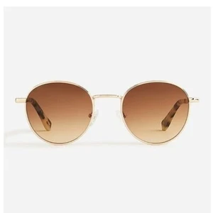 J Crew Sunnies, Round Wire-Frame Sunglasses in Gold Umber with Striped Pouch - Picture 1 of 3