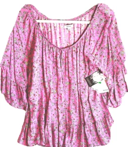 Kensie Blouse L Ladies Pink Floral can be worn off shoulder Casual Lounge $44 - Picture 1 of 8