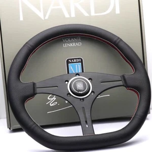 14" 345mm ND style perforated Leather D shape Steering Wheel Nardi Horn Button - Picture 1 of 4