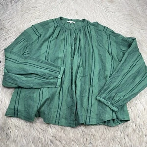 Sundry Women's L Green Blue Striped Button Down 100% Cotton - Picture 1 of 9