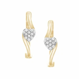 0.06 Ct Round Cut Natural Diamond Heart Shape Hoop Earrings in 10K Yellow Gold - Picture 1 of 3