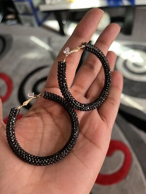 Pendientes de aro negros grandes largos gruesos declaración gran concurso Foto 1 de 4