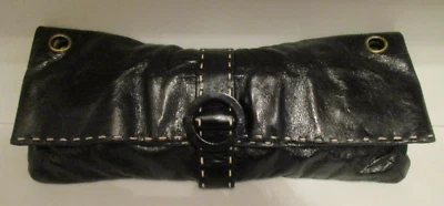Trina Turk Evening Black Leather Clutch Magnetic Closure Handbag Purse - Image 1 of 4