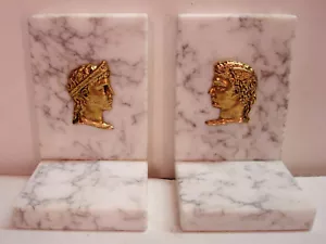 Busto testa metallo romano Giulio Cesare Mercurio dio oro bookend marmo italiano vintage - Foto 1 di 10