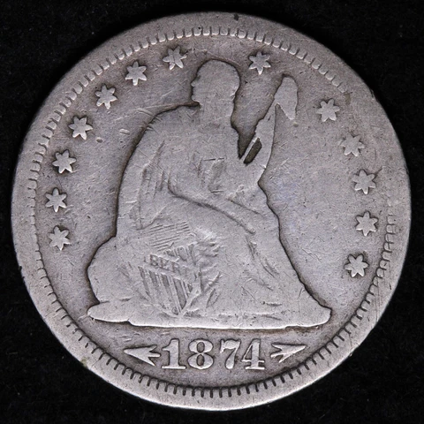 1874-S Seated Liberty Quarter CHOICE FINE FREE SHIPPING E630 VWHN Cover