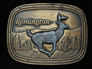PF03150 VINTAGE 1970s **REMINGTON (WHITE-TAILED DEER)** GUN/HUNTING BELT BUCKLE - Picture 1 of 2