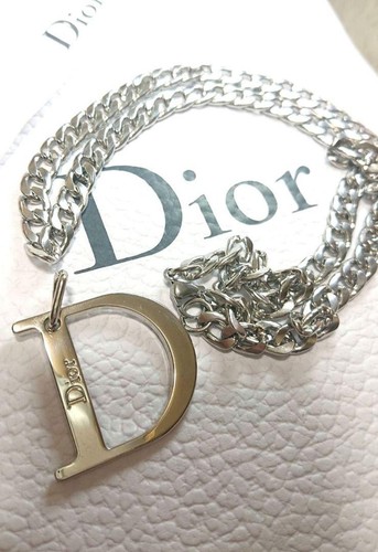 Collana Christian Dior Logo Argento 75mm Catena 60cm Incisa Usata