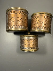 Antique Collectible Set Of 3 Copper And Brass Canisters - Picture 1 of 8