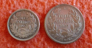 Republica De Chile 10 & 20  Centavos 1907 Silber 0,5 Anden-Kondor RAR - Bild 1 von 2