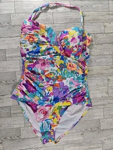 Costume da bagno Anne Cole Leaves Shirred Halter pezzo unico taglia 12 multicolore Rush floreale - Foto 1 di 8