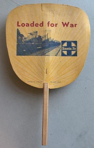 Santa Fe Railroad Loaded For War Hand Fan Tanks On Railcar Vintage WWII Military - Bild 1 von 6