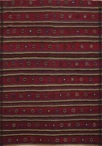 Alfombra turca Kilim roja 6x8 tinte vegetal a rayas geométrica tejido plano alfombra - Imagen 1 de 11