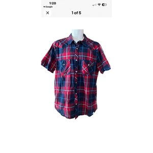 NWT ROEBUCK & CO Mens Plaid Western Short Sleeve Snap Button Shirt XL - Picture 1 of 4