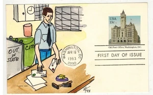 US POSTAL CARD FDC HANDPAINTED SCARCE MELISSA FOX UX97 OLD POST OFFICE WASH. DC - Picture 1 of 1