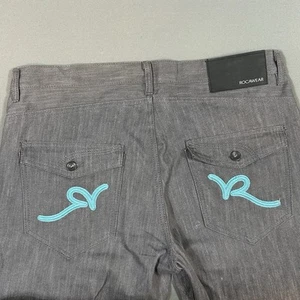 Vintage Rocawear Jeans Mens 40 Gray Denim Embroidered Baggy Hip Hop Skater 40x30 - Picture 1 of 10