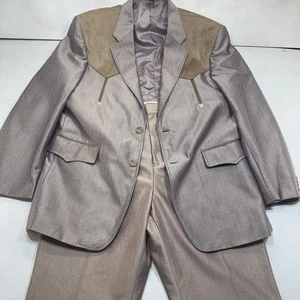 Vtg Encino Western Suit Mens Brown 44R Jacket 40x32 Pants Rockabilly Cow Boy - Picture 1 of 20