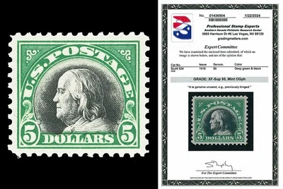 Scott 524 1918 $5.00 Bi-Color Franklin Mint Graded XF-Sup 95 LH with PSE CERT - Image 1 of 2
