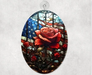 Patriotic Rose Glass Suncatcher, 2 Shape Choices - Picture 1 of 4