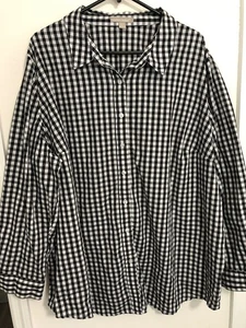 Woman Within Gingham Check Shirt Top Sz 26/28 2X Black White Country Cottagecore - Picture 1 of 10