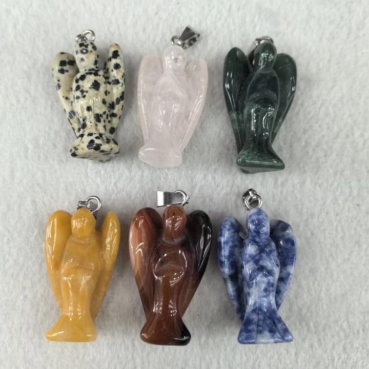 6pcs Mixed Natural Stones Stone Angel Pendants for Jewelry Making 36mm*25mm*15mm - Image 1 of 1