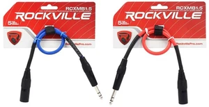 2 Rockville 1.5' Male REAN XLR to 1/4'' TRS Balanced Cable (Red and Blue) - Picture 1 of 5