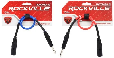 2 Rockville 1.5' Male REAN XLR to 1/4'' TRS Balanced Cable (Red and Blue) - Image 1 of 4