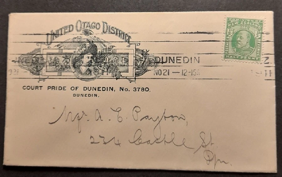 Nueva Zelanda Dunedin 1911 matasellos en United Otago District Pride cubierta pictórica Foto 1 de 1