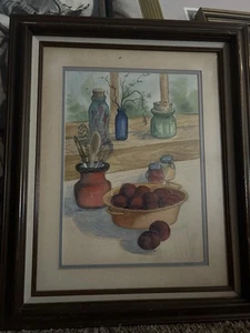 Original Watercolor Kitchen Window Scene , Still Life, Veggies, By Mabel Allen - Picture 1 of 10