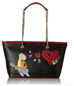 Love Moschino Hippie Girl Print Tote Bag Handbag Purse Black Red - Picture 1 of 14