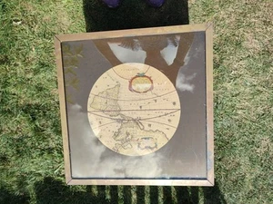 VINTAGE COFFEE TABLE MILITARY CAMPAIGN WORLD MAP GLASS BRASS ANTIQUE - Picture 1 of 12
