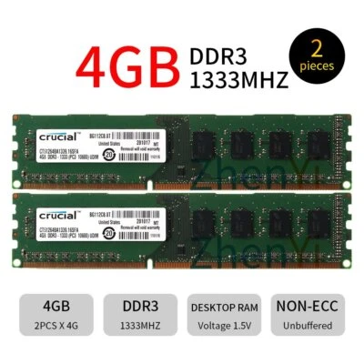 Per Crucial 8GB 2x 4GB 2GB DDR3 PC3-10600U 1333MHz 240Pin Desktop Memory RAM IT - Immagine 1 di 4