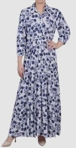NY Collection Women's White 3/4 Sleeve Crinkle Tiered Maxi Dress Petite Sz PM - Picture 1 of 2