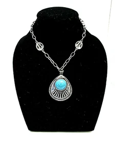 Nordstrom Necklace ~ New ~ Statement in Silver Tone ~ Pendant with a Large Stone - Picture 1 of 2
