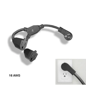 Cable de alimentación en ángulo bajo KNTK 1'FT 16 AWG NEMA5-15P a NEMA5-15R x2 - Imagen 1 de 1