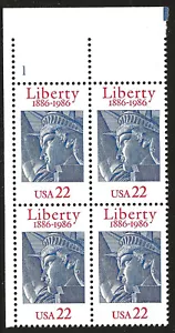 US Scott #2224, Plate Block #1 1986 Liberty 22c VF MNH - Picture 1 of 1