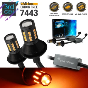 Syneticusa CANBus7443 LED Front Turn Signal Parking Light Bulbs Amber Yellow - Imagen 1 de 9