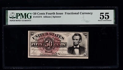Billete de moneda fraccional Lincoln 50c de Estados Unidos cuarta emisión FR 1374 PMG 55 canales AU (034) Foto 1 de 2