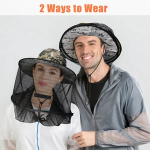Anti Mosquito Bug Bee Insect Net Hat Fishing Hidden Mesh Cap Head Face Protector - Picture 1 of 36